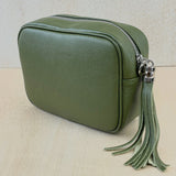 Leather Crossbody Camera Bag - Olive Green
