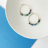 Gold Beaded Hoop Earrings - Blue