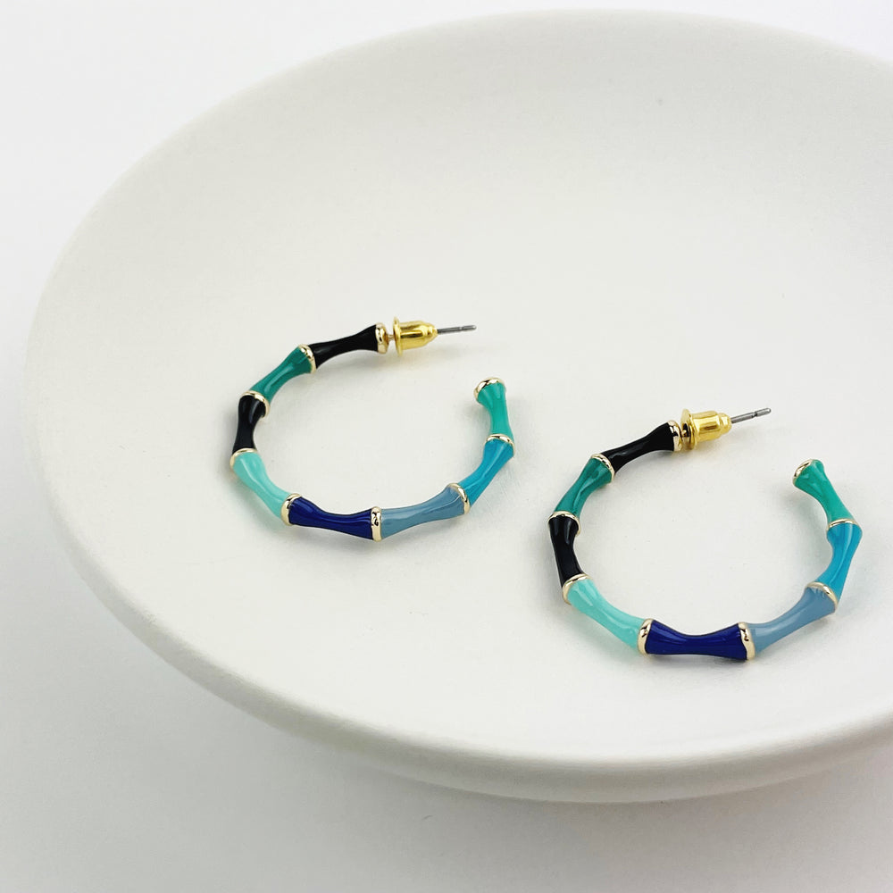 Bamboo Style Hoop Earrings - Ocean