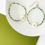 Daisy Hoop Drop Earrings - Green