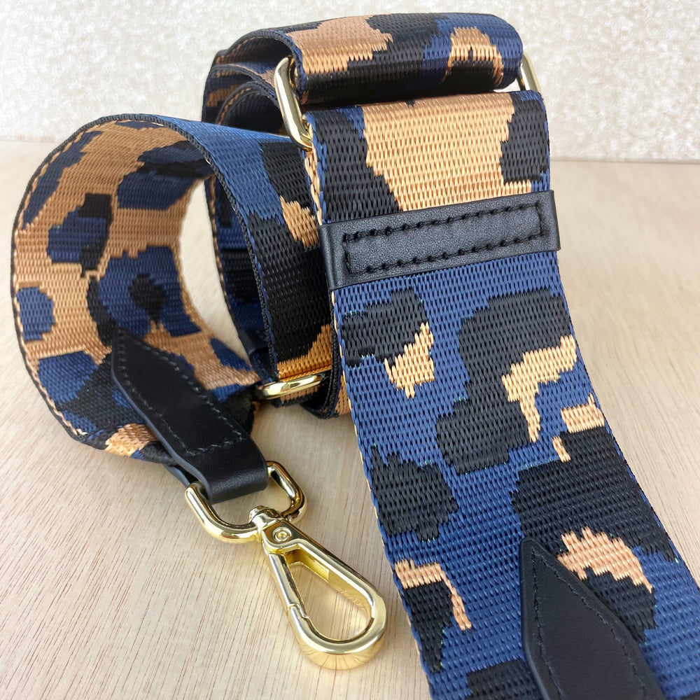 Navy Animal Print of Neutrals Stripe Woven Bag Strap