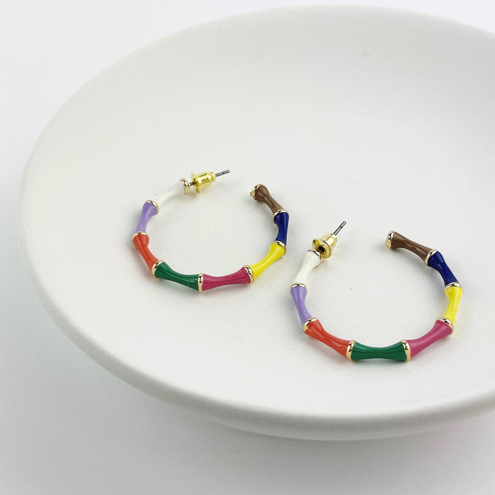 Bamboo Style Hoop Earrings - Multi