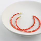 Beaded Hoop Earrings - Coral