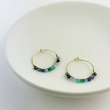 Gold Beaded Hoop Earrings - Blue