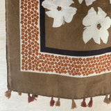 Floral Periwinkle Tassel Scarf - Mustard