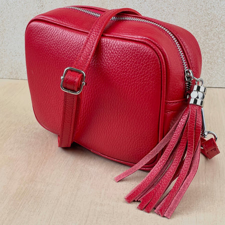 Leather Crossbody Camera Bag - Red