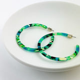 Resin Hoop Earrings - Green/Blue