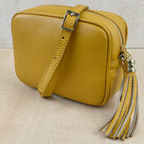 Leather Crossbody Camera Bag - Mustard