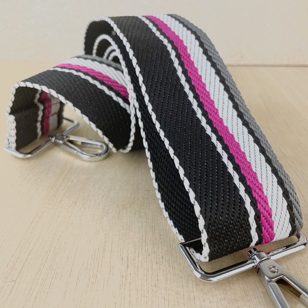 Pink and Monochrome Stripe Bag Strap
