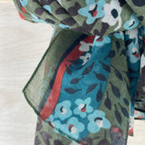 Felicity Floral Leopard Print Scarf - Khaki