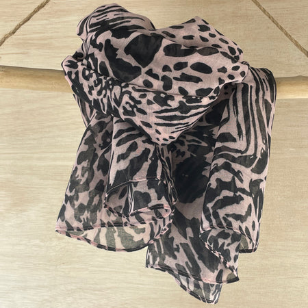 Annie Animal Print Scarf - Black/Pink