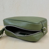 Leather Crossbody Camera Bag - Olive Green