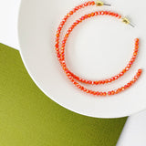 Beaded Hoop Earrings - Coral