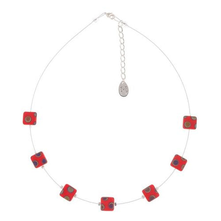 Red Dotty Squares Necklace