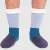 Orion Organic Cotton Slipper Cabin Socks - Foam Blue