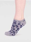 Reese Leopard Print Bamboo Trainer Socks - Grey Marle