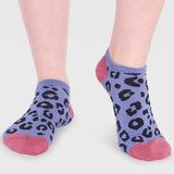 Reese Leopard Print Bamboo Trainer Socks - Periwinkle Blue