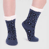 Sable Animal Print Organic Cotton Cabin Socks - Slate