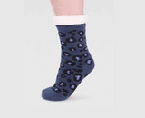 Sable Animal Print Organic Cotton Cabin Socks - Slate