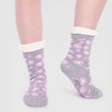 Sable Animal Print Organic Cotton Cabin Socks - Grey