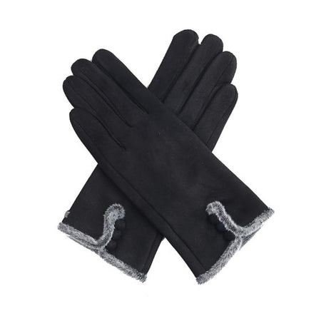 Faux Suede Fur Trim Gloves - Black