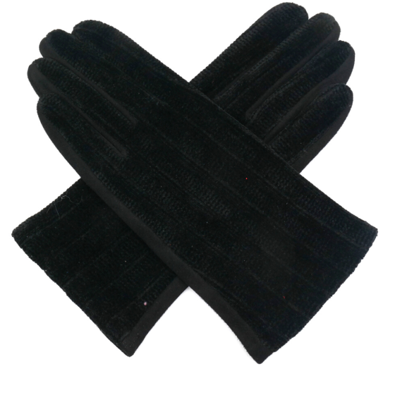 Textured Faux Suede Gloves - Black