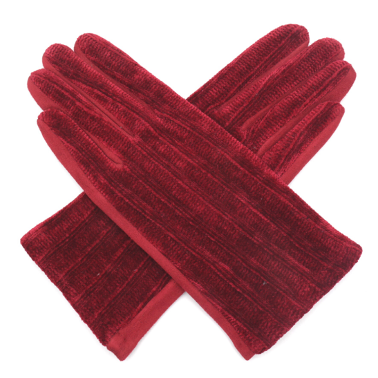 Textured Faux Suede Gloves - Red
