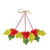 Handmade Felt Mini Holly Sprig Decoration - Set of 3