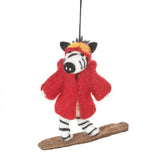 Handmade Felt Snowboarding Zebra