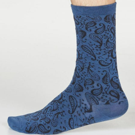 Larnard Paisley Bamboo Socks - Blue Slate