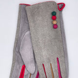 Textured Gloves With Button Detail - Light Grey
