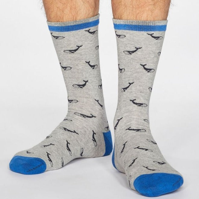 Whale Bamboo Socks - Grey