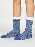 Blaise Stripe Organic Cotton Slipper Cabin Socks - Blue Slate