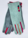 Textured Gloves With Button Detail - Duck Egg