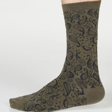 Larnard Paisley Bamboo Socks - Walnut Grey