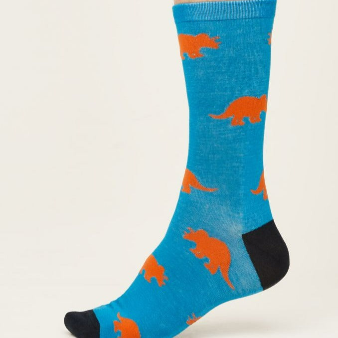 Gots Dinosaur Socks - Bright Blue